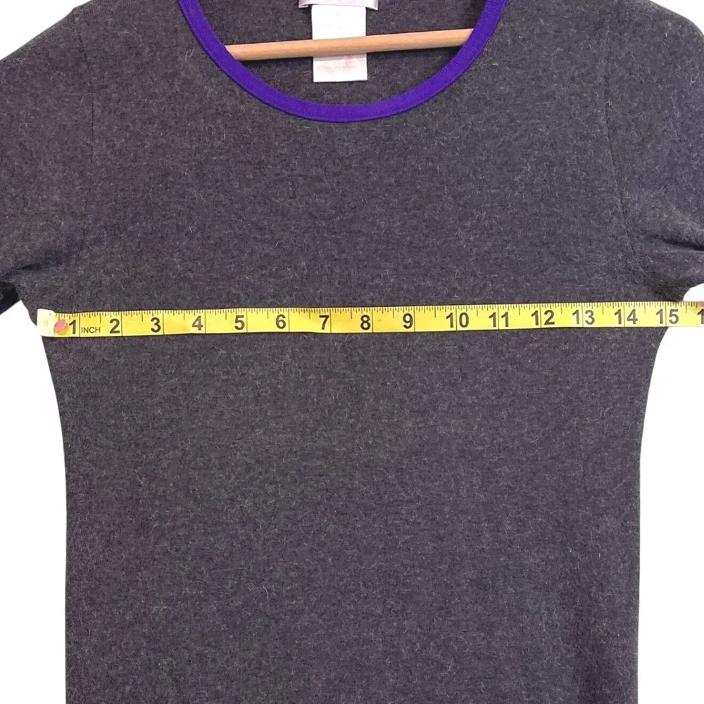 Sonia by Sonia Rykiel‎ Gray Angora Blend Sweater Purple Trim Button Shoulder S - Picture 7 of 9